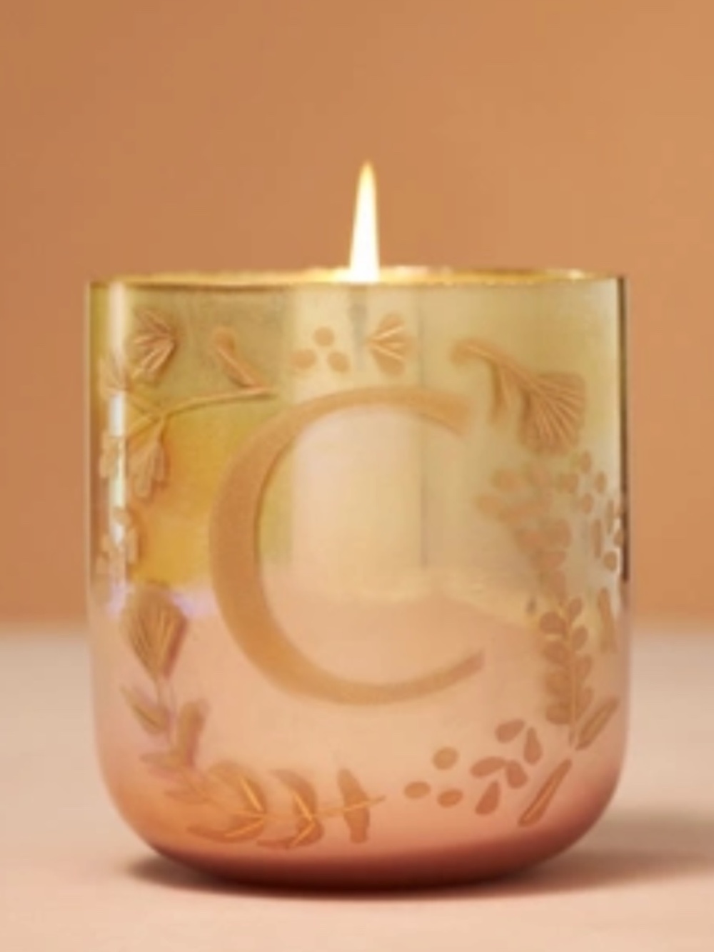 NWT New box Anthropologie Ombre Monogram C Floral Night Gardenia Glass Candle